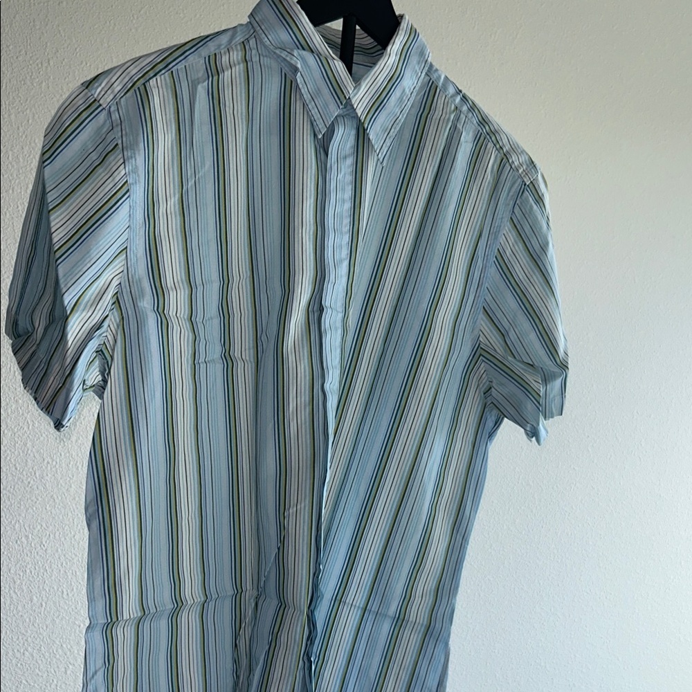 Vintage Kenzo Homme Striped Button Down Shirt - Blue/Green/White